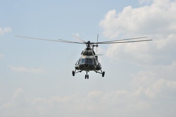 Russian military helicopter MI-8 in the sky