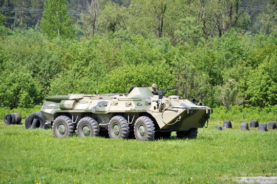 BTR-80 military armored personnel carrier at the training ground