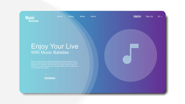 Landing page template of music baladas. Music template for website page.