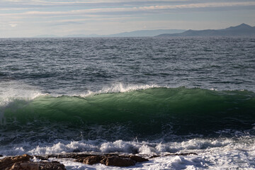 strong waves near the coast, water splash