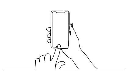 Continuous one line drawing Smartphone phone in hand. Continuous one line drawing Smartphone phone in hand. Continuous one line drawing cell phone in his hand vector. Smartphone object minimalist