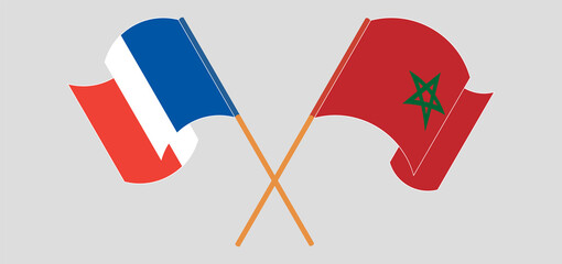 Crossed and waving flags of France and Morocco
