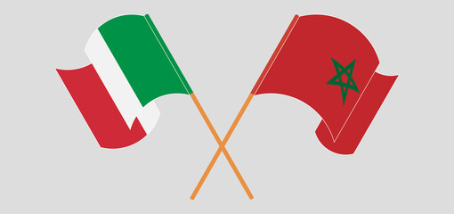 Crossed and waving flags of Italy and Morocco