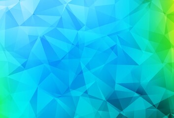 Light Blue, Green vector shining triangular backdrop.