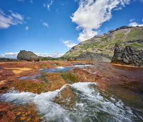 Fototapeta na wymiar Agrio river, Patagonia, Neuqen. Land of dinosaurs. Provincial Park of Copahue.