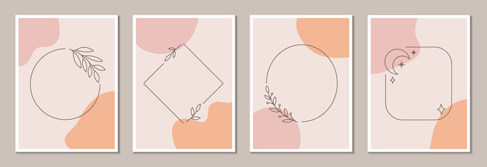 Social media stories and post design. Line frames. Modern design, poster or postcard template. Botanical design. Vector illustration.