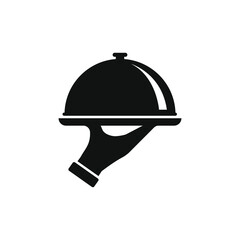 Fototapeta premium Waiter hands with a cloche. Serving food icon design isolated on white background. Vector illustration