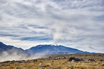 Copahue Volcano, Patagonia, Neuqen. Land of dinosaurs. Provincial Park of Copahue.