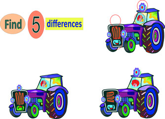 find 5 differences the toy tractor in the picture. mindfulness game