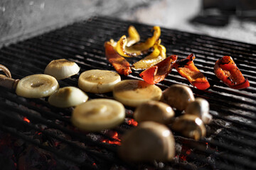 Grilled vegetables on fire