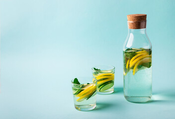 Sassy water infused with lemon, cucumber and mint