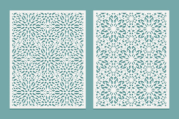 Die and laser cut Ornamental panels with snowflakes pattern Set of Invitation or greeting card template Laser cut decorative lace pattern For laser, plotter or printing. serigraphy
