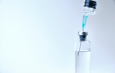 syringe and vials. Vaccine for coronavirus on white background.