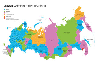 Russia - political map of federal divisions