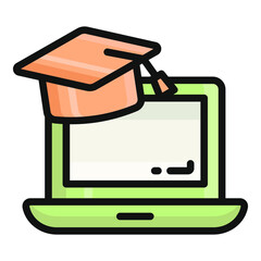 online education flat outline icon, school and education icon