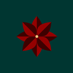 Stylized poinsettia blossom on dark green background.