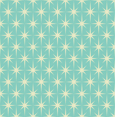 Mid-century modern wrapping paper with starburst pattern with off-white stars on light blue background