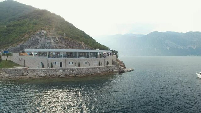 Beautiful restaurant with an observation deck in a picturesque location on an island in Montenegro