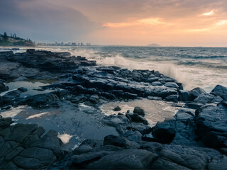 Coastal View over Rocks in Stormy Weather