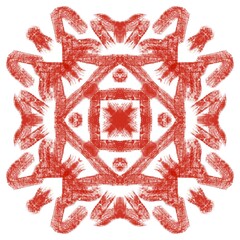 Texture digital painting art element for carpet, pillow, fabric, textile. Square block as accent for printing interior decoration. Hand drawn traditional folck print, red isolated on white background