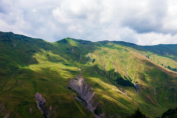 View of the green slopes of the Caucasus mountains.
