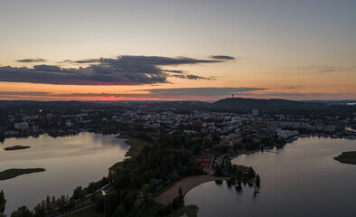 Panoramic view of the city of Kuopio in sunset, Finland - 398960039