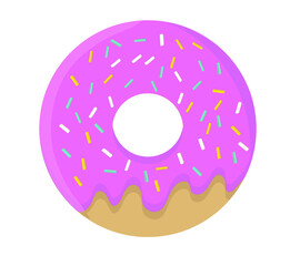 donut vector isolated on white background. sweet pink decorated doughnut illustration.