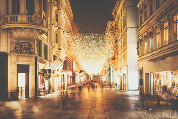 Vienna Kohlmarkt street during night and christmas time