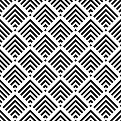 Seamless pattern. Curves, polygons illustration. Brackets, checks wallpaper. Chevrons, rhombuses ornament. Geometric background. Folk motif. Textile print, web design, abstract backdrop. Vector art.