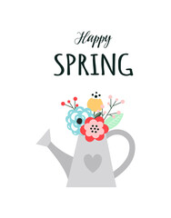 Fototapeta premium spring card with watering can and flowers