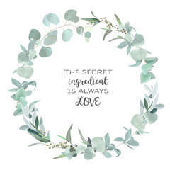 Greenery selection vector design round invitation frame. © lavendertime