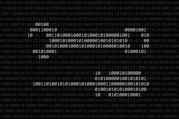 Silhouette of wrench and screwdriver made from binary symbols