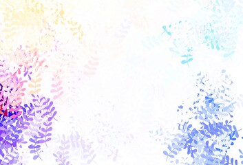 Light Blue, Yellow vector doodle background with leaves.
