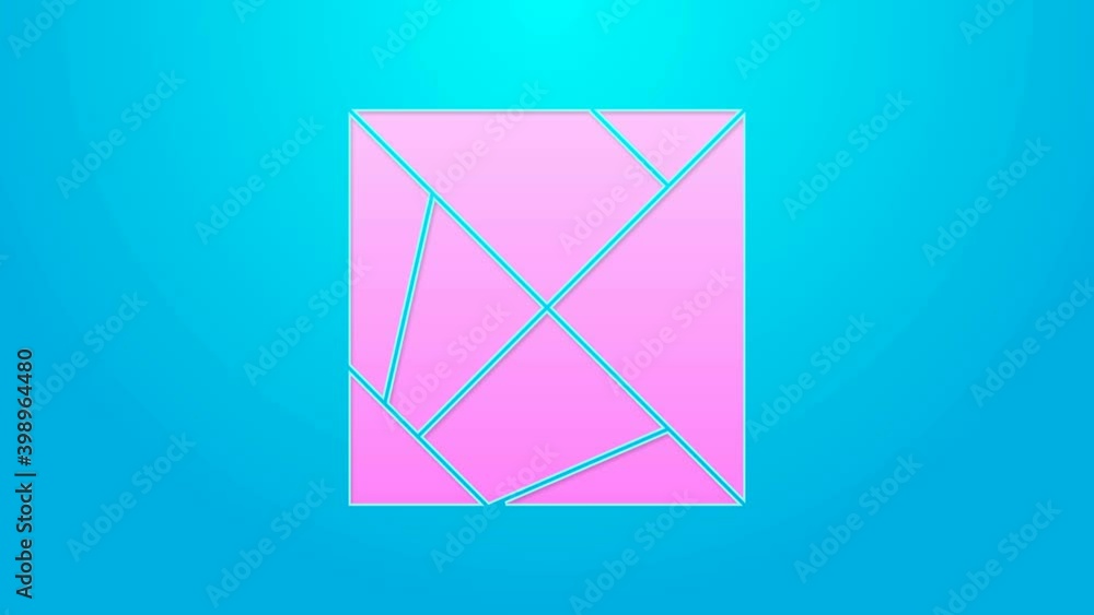 Poster pink line rubik cube icon isolated on blue background. mechanical puzzle toy. rubik's cube 3d combin