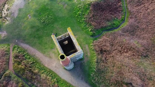 A mine at Rinsey in cornwall uk aerial drone footage. Old copper and tin mine 