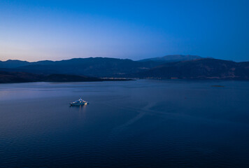 Historic village of Galaxidi, Fokida, Greece at evening time