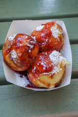 Aebleskiver donuts with raspberry jam