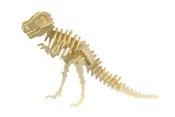 wood puzzle dinosaur skeleton isolated on white background