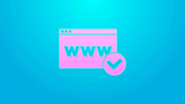 Pink line Website template icon isolated on blue background. Internet communication protocol. 4K Video motion graphic animation