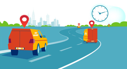 Vector of delivery trucks on a road