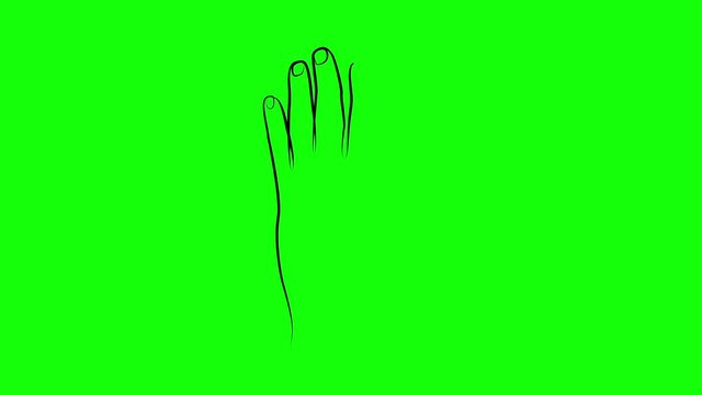 Hand and dog paw in one line. Black line animation on green background