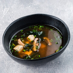 Miso soup with shiitake mushrooms and seaweed