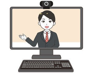 オンラインセミナー　モニター　カメラ　男性