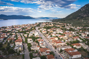 Obraz premium Aerial view, cape of Kamena Vourla city and the Aegean sea.