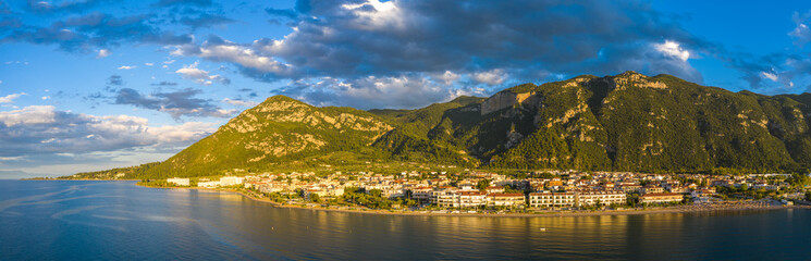 Fototapeta na wymiar Aerial view, cape of Kamena Vourla city and the Aegean sea.
