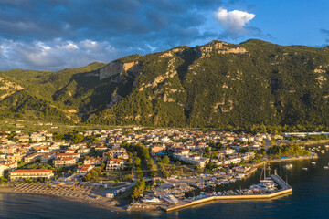 Aerial view, cape of Kamena Vourla city and the Aegean sea.