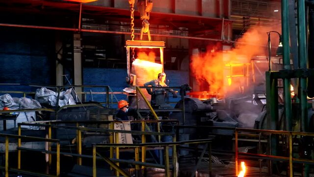Metal processing in the foundry at the metallurgical plant.