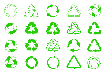 Set green recycle icons. Label template. Green eco circle arrows. Vector Icons.