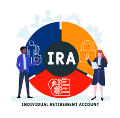 Flat design with people. IRA - Individual Retirement Account acronym, business concept background.   Vector illustration for website banner, marketing materials, business presentation, online advertis