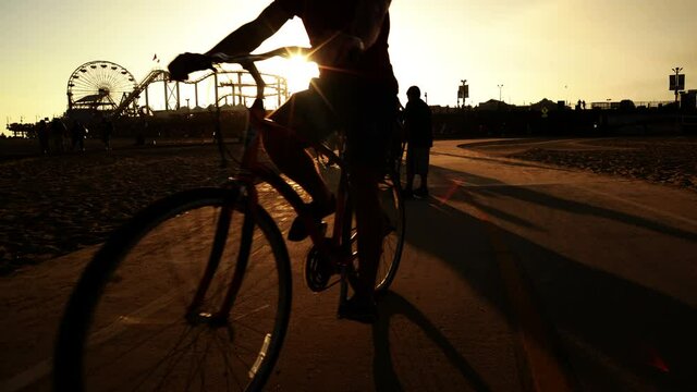 Santa Monica Hyperlapse Bike Path Motion Time Lapse at Sunset California